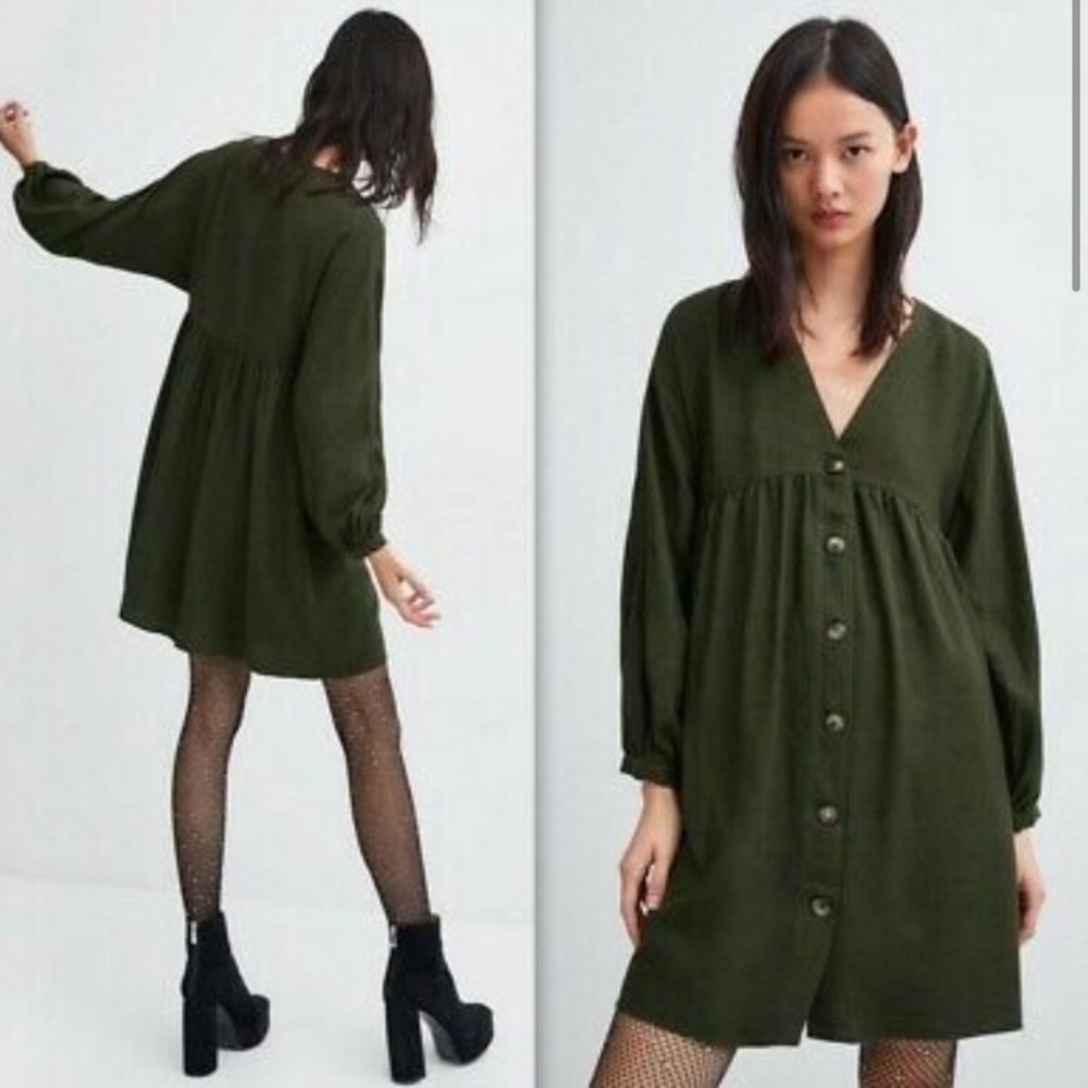 ZARA TRF Khaki Green Babydoll Dress